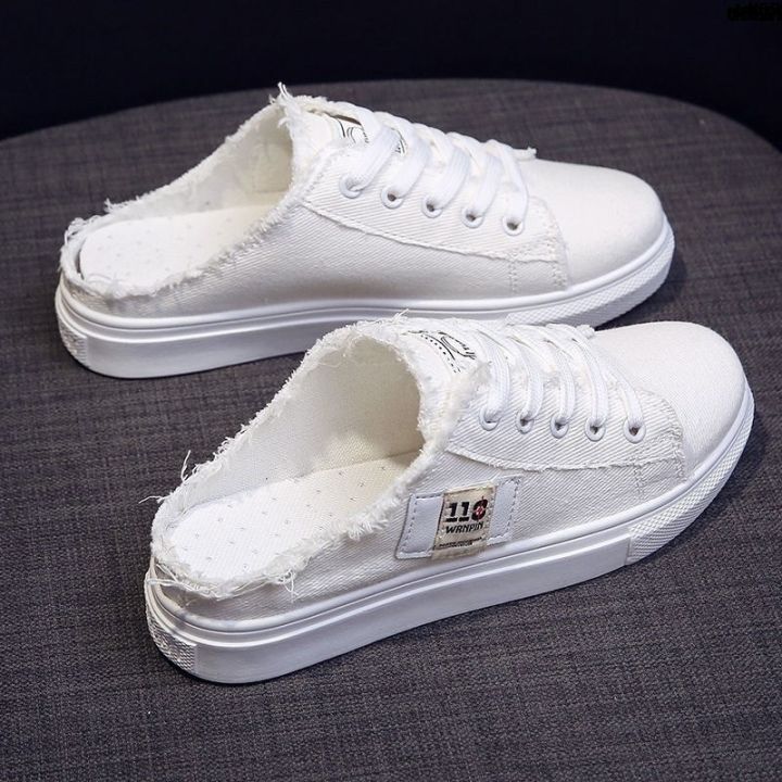 New%20Korean%20Style%20Women's%20White%20Shoes%20%EF%B9%A4%20Flat%20Bottom%20*%20Lazy%20People%20without%20Students%20%EF%B8%B8%20Canvas%20Shoes%20%EF%B9%95%EF%B9%82%20Spring%20and%20Summer%20#%EF%B9%8F%20Half%20Back%20Slip-on%20%C2%B7%20-%20Image%203
