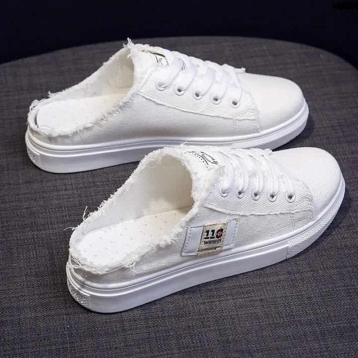 New%20Korean%20Style%20Women's%20White%20Shoes%20%EF%B9%A4%20Flat%20Bottom%20*%20Lazy%20People%20without%20Students%20%EF%B8%B8%20Canvas%20Shoes%20%EF%B9%95%EF%B9%82%20Spring%20and%20Summer%20#%EF%B9%8F%20Half%20Back%20Slip-on%20%C2%B7%20-%20Image%203