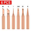 6Pcs/set Pure Copper 900M-T Solder Iron Tip Lead-free Solder Tip Welding Head Encounter Easy To Replace Electric Soldering Iron Tip Tool. 