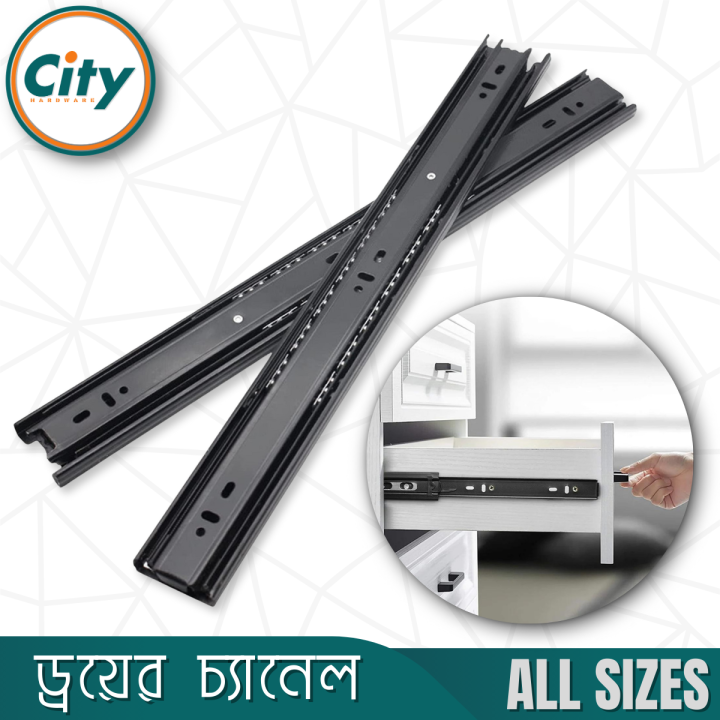 1 Pair Drawer Slider Ball Bearing Slider Full Extension Side Mount Runner 3 Part Drawer Channel Black All Sizes Available