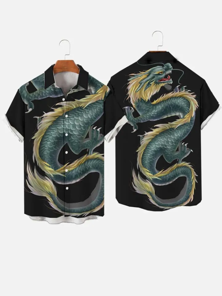 Men's Chinese dragon printed shirt Hawaiian casual shirts Men's
