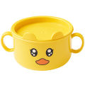 【BestGO】Children's dinner plate cartoon eating bowl Water cup small yellow duck cute anti-fall baby kindergarten tableware set complementary food bowl. 