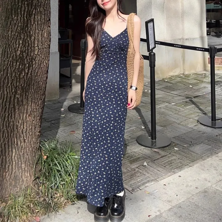 Summer%20Sweet%20Women%20Daily%20Streetwear%20Waist%20Dresses%20Lady%20Blue%20Suspender%20Floral%20Dress%20Female%20Vogue%20Off%20Shoulder%20Casual%20Long%20Dress%20-%20Image%204