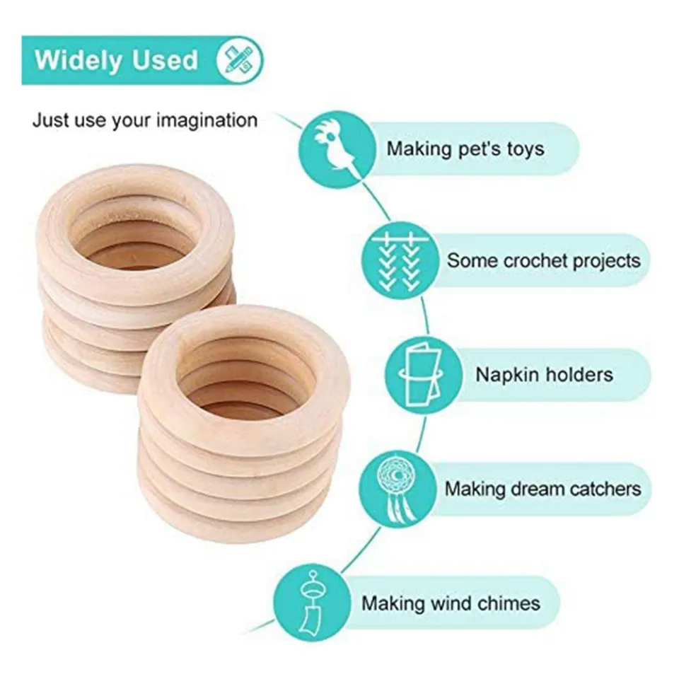 20pcs 40mm Wood Rings For Crafts, Unfinished Natural Wooden Rings Macrame Circle For DIY Craft Pendant Connector Jewelry Making