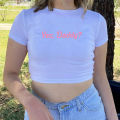 Yes Daddy Letter Print Women's Crop Top Ladies Graphic Tee Slim Fit Fashion Baby Tee Cool Girls Crop Shirt Female Clothes.