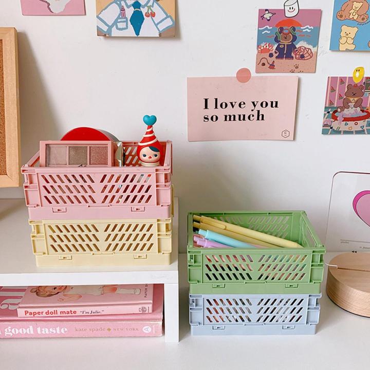 Folding Plastic Storage Box Desktop Organizing Stationery Storage Basket professional design