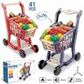 Children's Simulation Supermarket Shopping Cart Set Lighting Music Fruit And Vegetable cart toy trolley Family Toys 2023.
