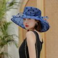 New Ladies Elegant Flower Church Hats Summer Large Wide Brim Fedora Hat For Women Organza Hat Beach Sun Kentucky Derby Hat.