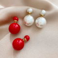 Korean Style New S925 Silver Needle Graceful Personality Large and Small Pearls Front and Rear Stud Earrings Pearl Short Earrings Female Earrings. 