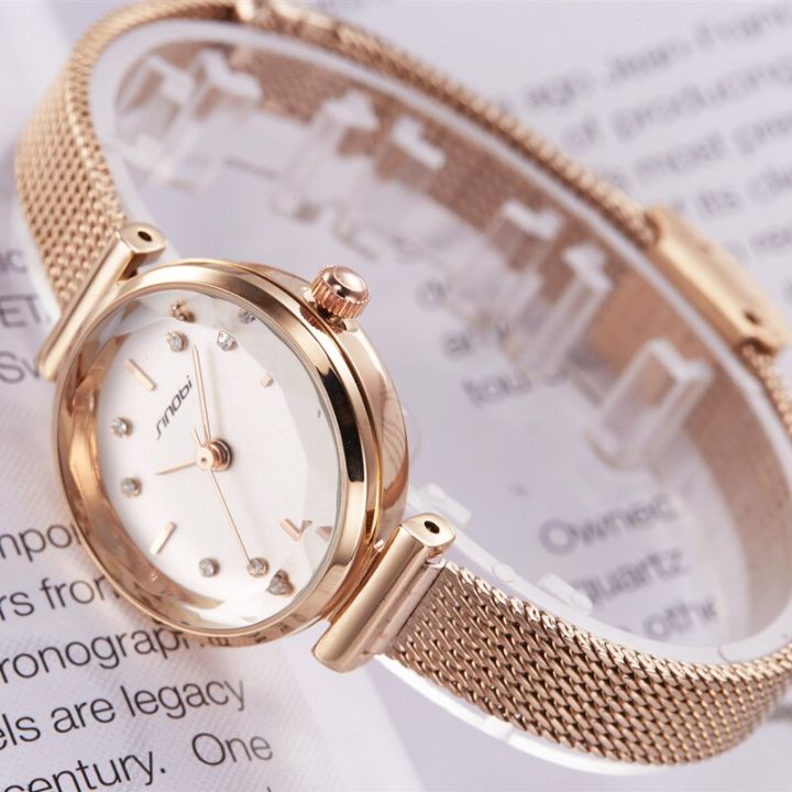 SINOBI%20Fashion%20Luxury%20Women's%20Watches%20Golden%20Stainless%20Steel%20Small%20Dial%20Bracelet%20Mesh%20Quartz%20Watch%20Ladies%20Wristwatch%20muje%20-%20Image%204