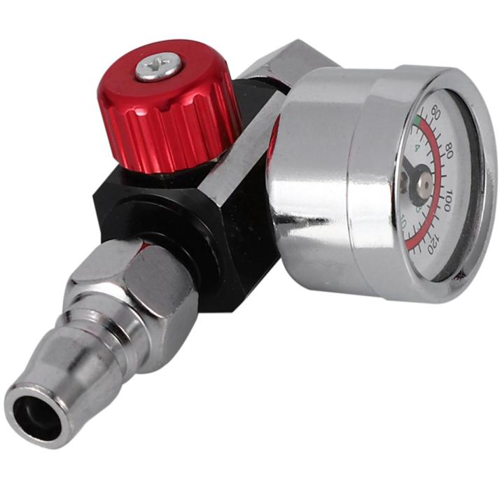 SRIWEN 2Pc 1/4 Inch Bsp Mini Air Regulator Valve Tool Durable Small Tail Pressure Gauge 48 x 60mm with Nozzle for Spray Tool