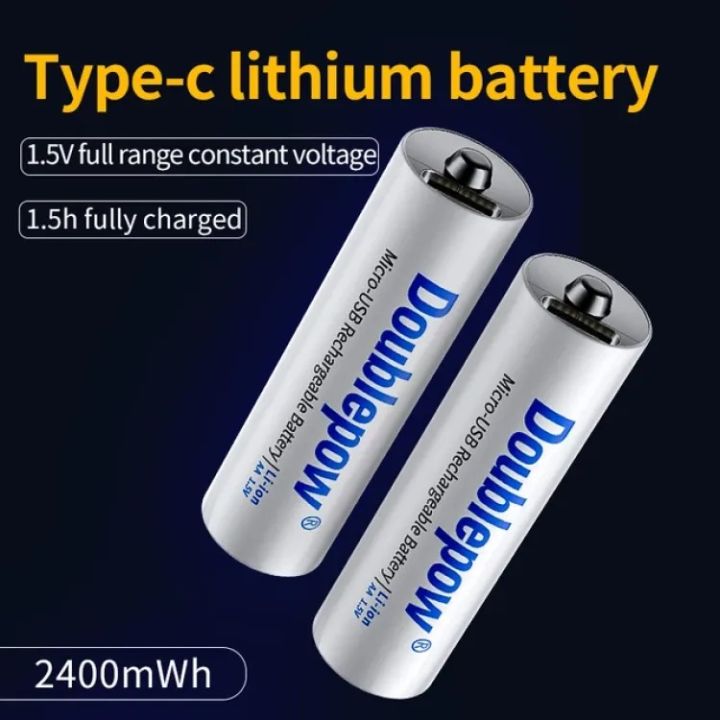 1.5V Type C 2400mWh lithium Li-Ion 1.5 volt battery size aa rechargeable battery with Micro Type C- 2pcs
