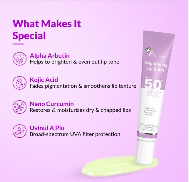 Fixderma%20Brightening%20Lip%20Balm%20With%20SPF%2050%20PA+++%20for%20Pigmented%20&%20Dry%20Lips%20%7C%204%25%20Kojic%20Acid,%202%25%20Alpha%20Arbutin%20%7C%20Moisturizes,%20Hydrates%20&%20Brightens%20Pigmented%20Lips%20%7C%20For%20Men%20&%20Women%20-%2015ml%20-%20Image%204