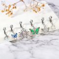 ZS 1 Piece Non Piercing Stainless Steel Belly Button Ring Flower Butterfly Pendant Navel Rings faux Body Piercing Jewelry. 