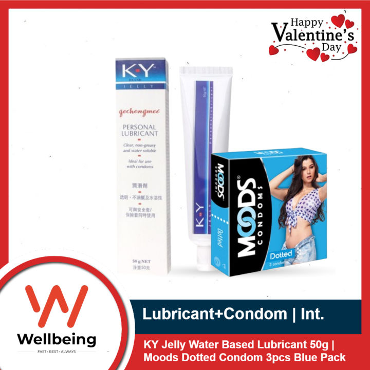 Valentine Day Special Combo Pack | KY Jelly Water Based Personal Lubricant  50g & 3pcs Blue Pack Moods Dotted Condom | Condom & Lube Combo for  Valentine Lover Couple, Married Couple |