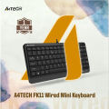 A4TECH FK11 Wired Mini Keyboard - Compact Size - Sleek Round-Square Keycaps - Multimedia Hot Keys - USB - For PC/Laptop - Black.
