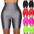 Women's Wet Look Elastic High Waist Sports Short Workout Running Fitness Leggings Female Stretch Yoga Shorts Gym Yoga Leggings. 