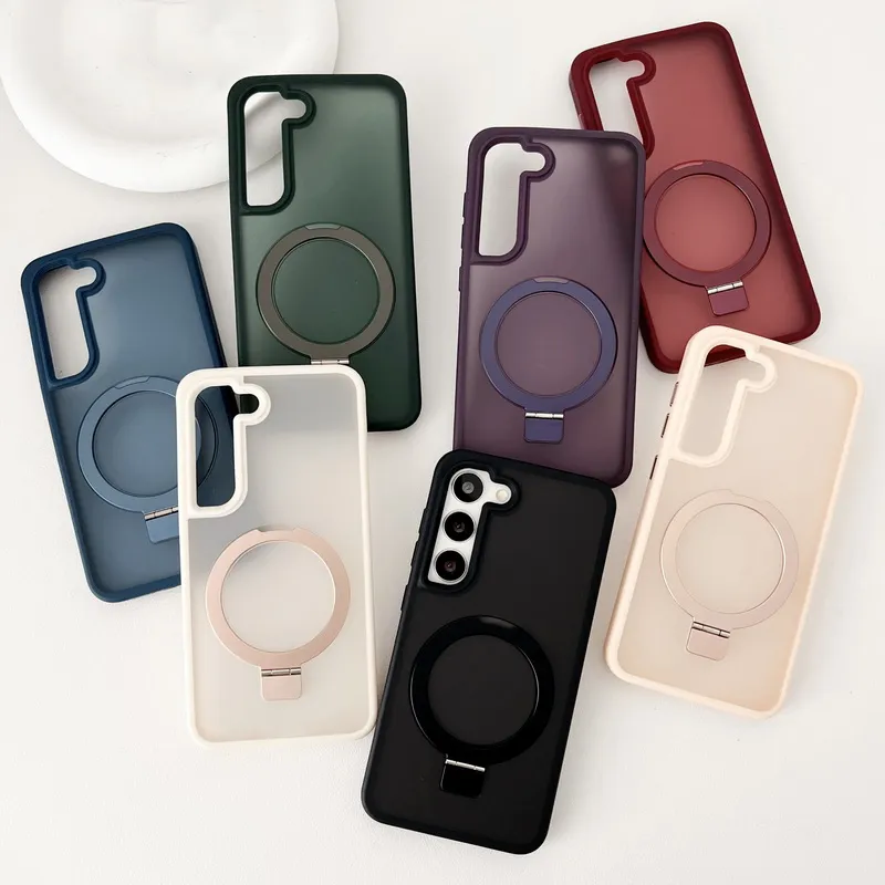Magnetic Matte Clear Back Phone Case Cover with Ring Holder For