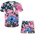 New Girls Stitch Clothing Set Summer Short Sleeve T Shirts + Short Trousers Clothes 2Pcs Outfits Stich Unisex Girls Clothes Suit. 