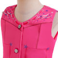 Girls New Movie Barbi Costume Margot Robbie Barbe Pink Top+Trousers Kids Halloween Cospaly Children Clothes. 