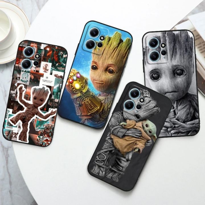 Marvel Groot Cute For Xiaomi Redmi Note 12 11 11T 10 9 8 7 6 5 4 Pro 5G 4G Silicone Soft Shockproof Black Phone Case Coque Capa
