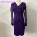 Mesh Splicing Dress V Neck Mesh Patchwork Evening Dress for Party Prom Women Dress.