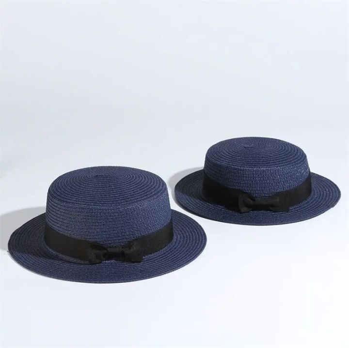 2022%20simple%20Summer%20Parent-child%20Beach%20Hat%20Female%20Casual%20Panama%20Hat%20Lady%20Brand%20Women%20Flat%20brim%20Bowknot%20Straw%20cap%20girls%20Sun%20Hat%20-%20Image%204