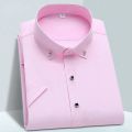 High Quality Non-ironing Mens Dress Shirt Short Sleeve New Solid Male Clothing Fit Business Shirts White Blue Navy Black Yyqwsj. 