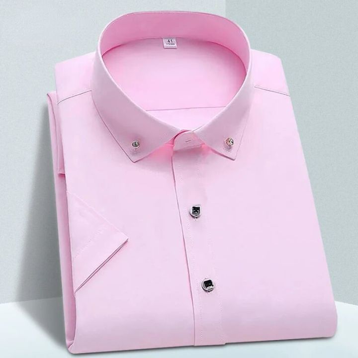 High%20Quality%20Non-ironing%20Mens%20Dress%20Shirt%20Short%20Sleeve%20New%20Solid%20Male%20Clothing%20Fit%20Business%20Shirts%20White%20Blue%20Navy%20Black%20Yyqwsj%20-%20Image%204