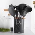 Silicone Cooking Utensil Set,12pcs Silicone Cooking Kitchen Utensils Set, Best Kitchen Cookware Wooden Handle, Black Kitchen Utensils Set, Utensils Set Black Handle, Silicone Utensils Set 12x16cm. 