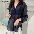 Women Shirts Sheer Sun-proof Fashion Summer Elegant Outerwear Simple Solid All-match Feminine Long Sleeve Turn-down Collar Cozy.