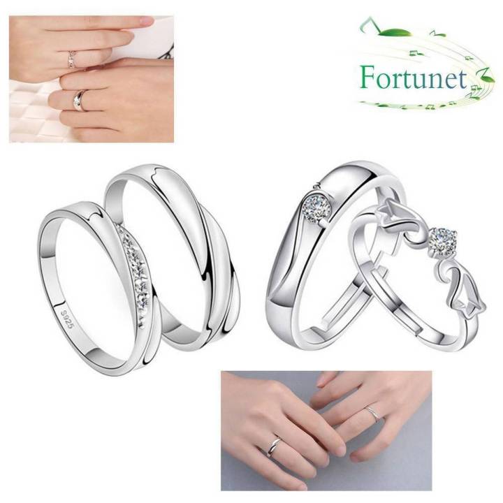925 Sterling Silver Rings,Fashionable Romantic Couple Ring Matching Rings Promise Wedding Rings for Simple Endless Love, Adjustable Size