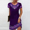 Women's Dress Fashion Summer Short Sleeve Casual Printed Party Dresses Loose Round Neck Pullover Elegant Dress. 