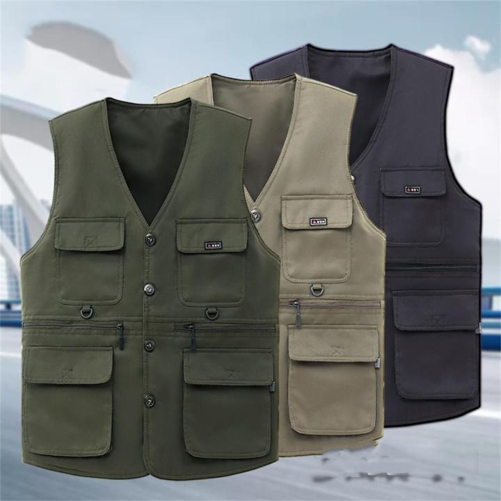 【2023NEW】New Men Multi Pocket Outdoor Vest Casual with Many Pockets Sleeveless Jackets Male Outdoor Photograph Waistcoat Male Clothes