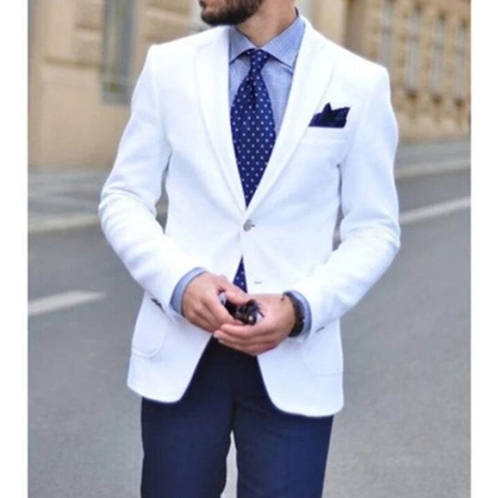 White Slim Fit Men Suits Casual Style Piece Male Fashion Dinner