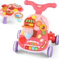 Eners Sit to Stand Baby Learning Walker with Wheels, Baby Activity Walker, 2 in 1 Baby Push Walkers and Activity Center, Walker for Baby Boy Girl (Pink).