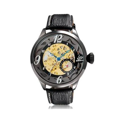 SH 9528 Men's Mechanical Watch with Round Alloy Dial Faux Leather Strap Relojes Hombre 2015 Man Watches Relogio Masculino