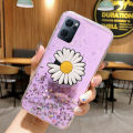 For OPPO Reno 7 Transparent Bling Glitter Cases Soft Clear Shining Sequin Case with Daisy Flowers Folding OPPO Reno7 Back Cover.