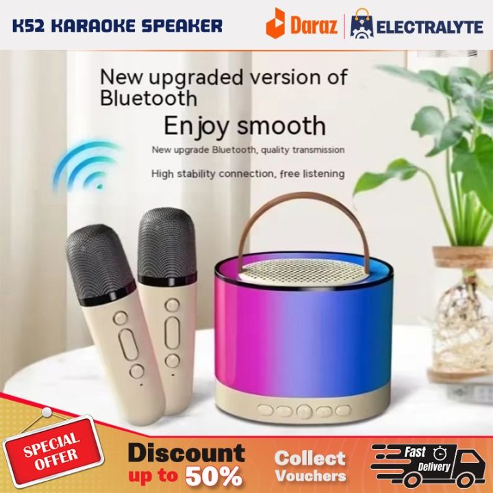 K52 Wireless Bluetooth Speaker Karaoke Speaker Multifunction with 1or 2 Microphone RGB Portable Music Player Karaoke Machine for Child Home Gift Bluetooth Speaker