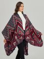 Fashion Imitation Cashmere Women Geometric Vintage Poncho Split Scarf Winter Warm Shawl Wrap Female Knitted Cloak Thick Blanket.