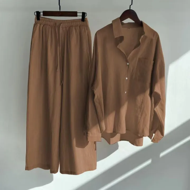 Women%20Linen%20Cotton%20Two%20Piece%20Set%20Shirt%20and%20Pant%20Plus%20Size%20Shirt%20High%20Waist%20Pant%20-%20Image%202