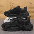 Pure Black Men's Shoes Autumn 2024 New Work Labor Protection Shoes Anti-slip Wear-Resistant Men's Running Sports Dad Shoes Thick Sole. 