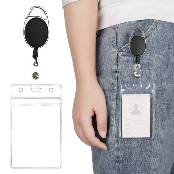 1* New Office Supplies Pvc Clear Retractable Badge Holders Holder Credit Card Case Reel Clip