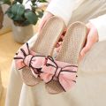 Women Summer Casual Slides Comfortable Flax Slippers Striped Bow Linen Flip Flops Platform Sandals Ladies Indoor Shoes.