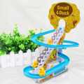 Funny Duck Climbing Stairs Track Toys Electric Music Slide Stair Climbing Toy, Ducklings Cartoon Race Track Set Little Lovely Penguins Slide Toy Escalator Toy with Lights and Music.