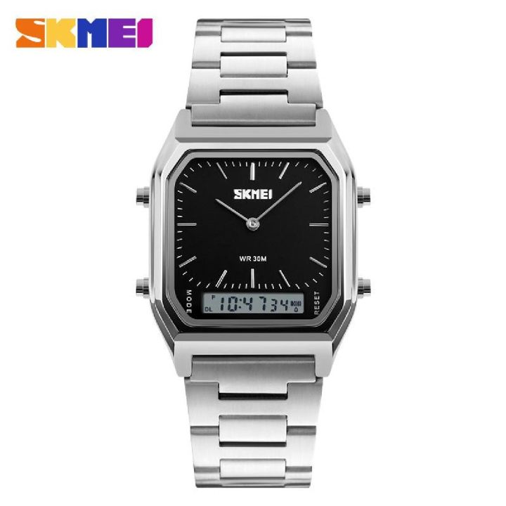 Skmei sports fashion quartz digital stainless steel dual display Chrono waterproof casual watch for men 1220