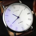 Men Watch Roman Numerals Blu-Ray Faux Leather Band Quartz Analog Business Wrist Watch. 