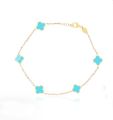 Jietao Stainless steel Fashion Jewelry Women Girls Enamel Flower Charm Four Leaf Mini Turquoise Clover Bracelet. 