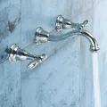 Wall Faucet DR brass construction ceramic cartridge zinc handle with two braided hoses stainless steel. 