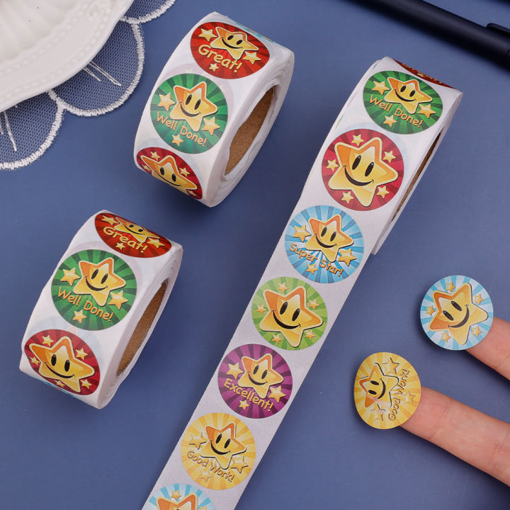 1/2%20RollsChildren%20Cartoon%20Stickers%20Cute%20Smile%20Star%20Letter%20Reward%20Sticker%20Classic%20Toys%20Stationery%20Supplies%20-%20Image%202